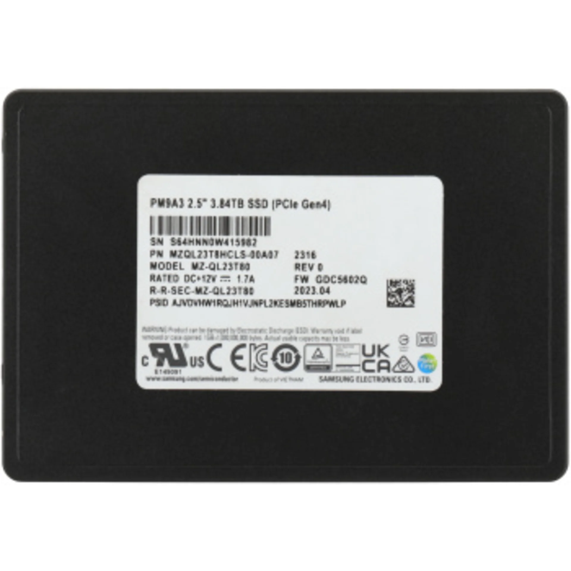 Накопитель SSD Samsung PCIe 4.0 x4 3.84TB MZQL23T8HCLS-00A07 PM9A3 2.5" 1 DWPD OEM